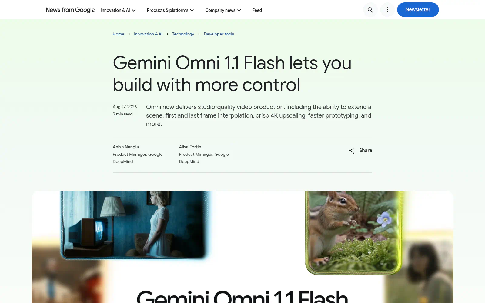 Show an official Omni 1.1 Flash example, workflow, or comparison that demonstrates 360p prototyping, first-and-last-frame interpolation, or 4K output.