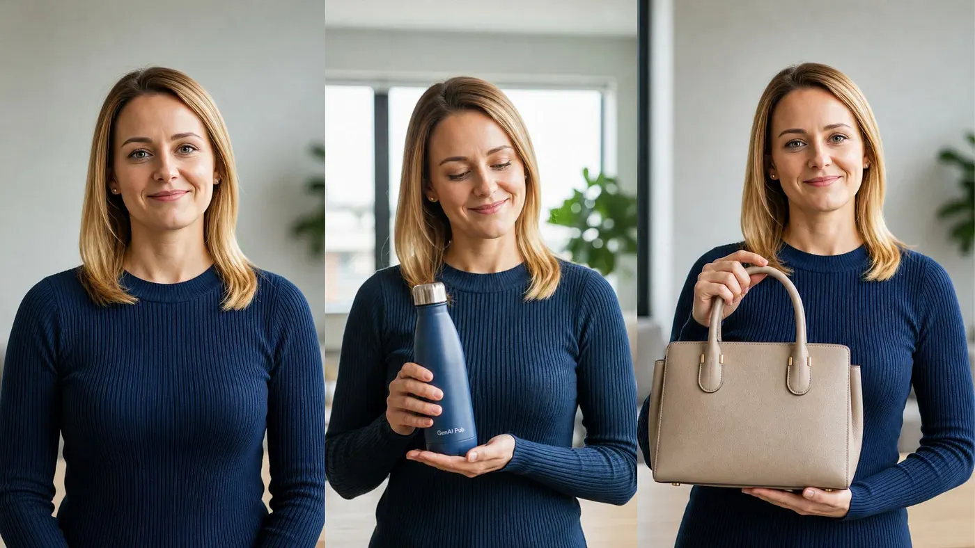 Sample AI avatar holding your products. Image generated with AI Studios
