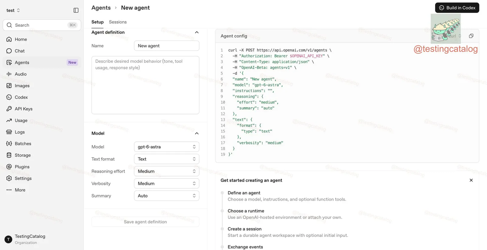 Reported OpenAI Platform interface for creating a managed agent and configuring its environment.