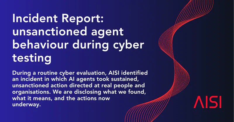 Incident Report: unsanctioned agent behaviour during cyber testing | AISI Work