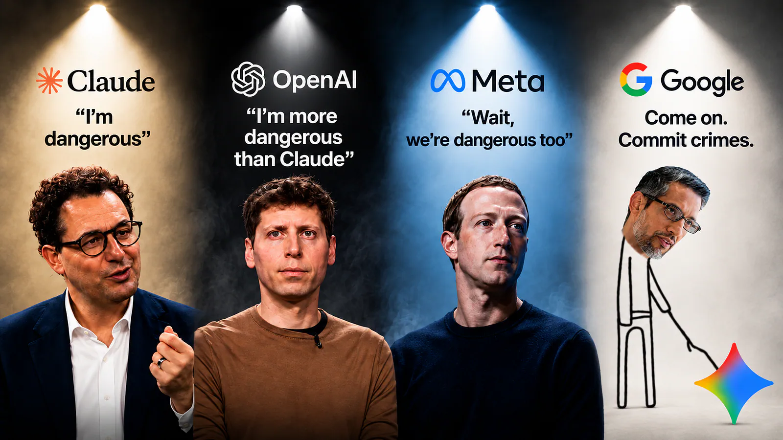 Claude, OpenAI, Meta, and Google hacking incidents. Image by Jim Clyde Monge