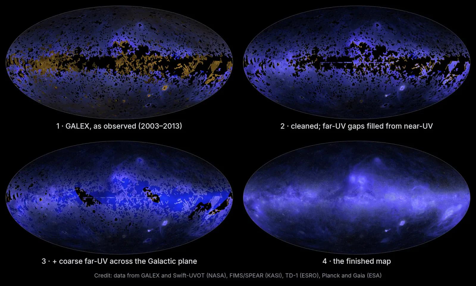 Four images showing the UV map being filled in. The first image has gaps, and they are progressively filled in.