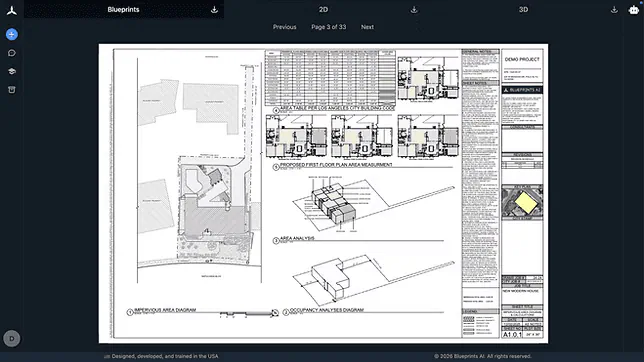 Construction documents built toward code compliance, generated by AI