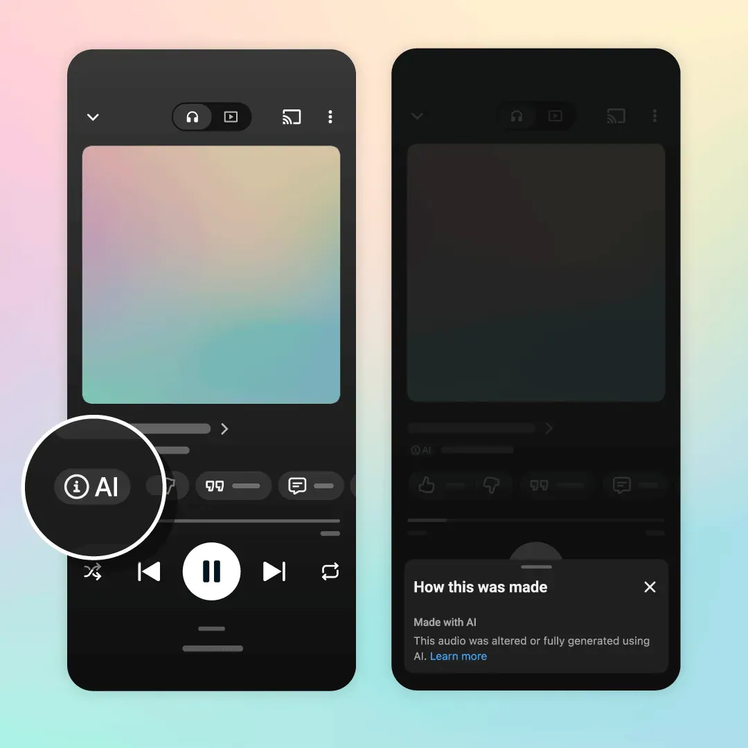 AI labels on YouTube Music.