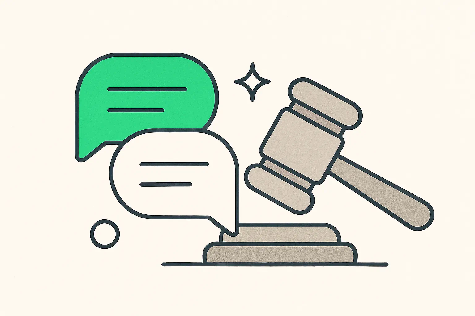 Opposing groups and message bubbles around a gavel, illustrating the Anthropic policy debate over SB 53 and federal AI rules