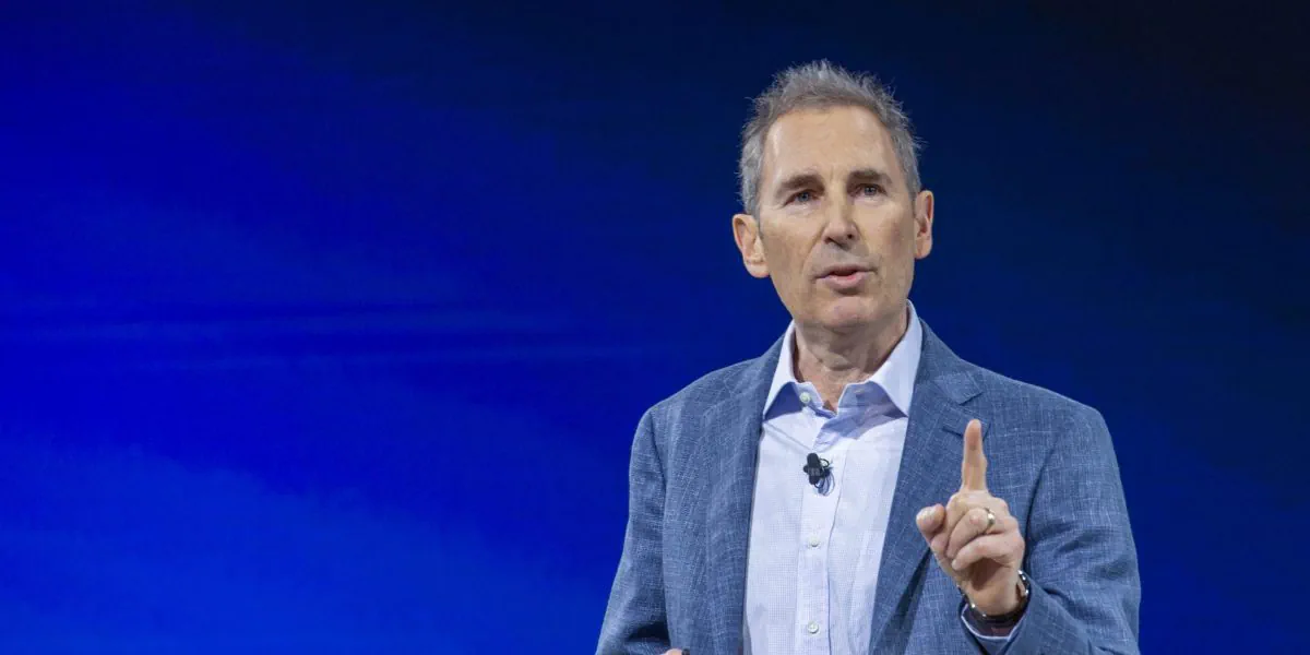 Amazon CEO Andy Jassy speaks at a company event in New York, on Feb. 26, 2025.